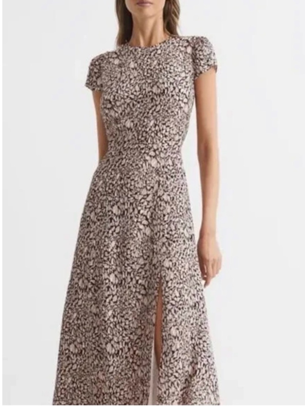 Reiss Brown Livia Print Cut-Out Back Midi Dress size 10